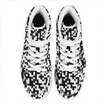 Black And White Pixel Pattern Print High Top Leather Sneakers