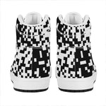 Black And White Pixel Pattern Print High Top Leather Sneakers