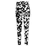 Black And White Pixel Pattern Print High-Waisted Pocket Leggings