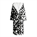 Black And White Pixel Pattern Print Hooded Bathrobe