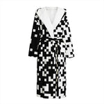 Black And White Pixel Pattern Print Hooded Bathrobe