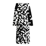 Black And White Pixel Pattern Print Hooded Bathrobe
