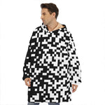 Black And White Pixel Pattern Print Hoodie Blanket