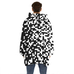 Black And White Pixel Pattern Print Hoodie Blanket