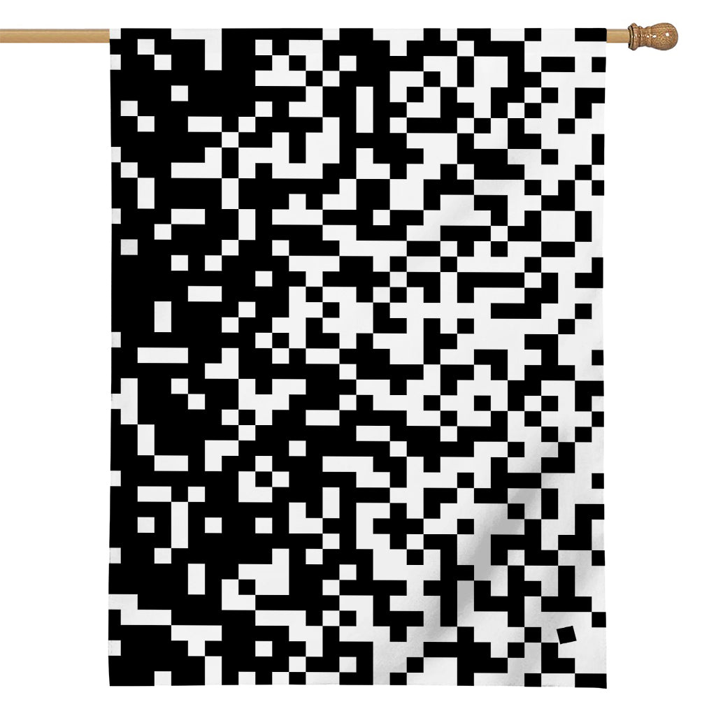 Black And White Pixel Pattern Print House Flag