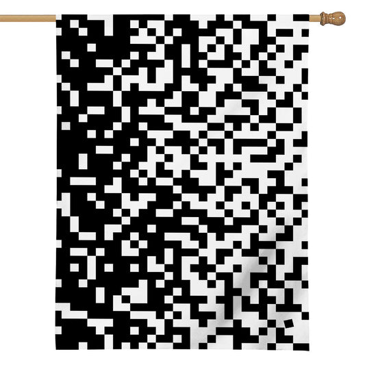 Black And White Pixel Pattern Print House Flag