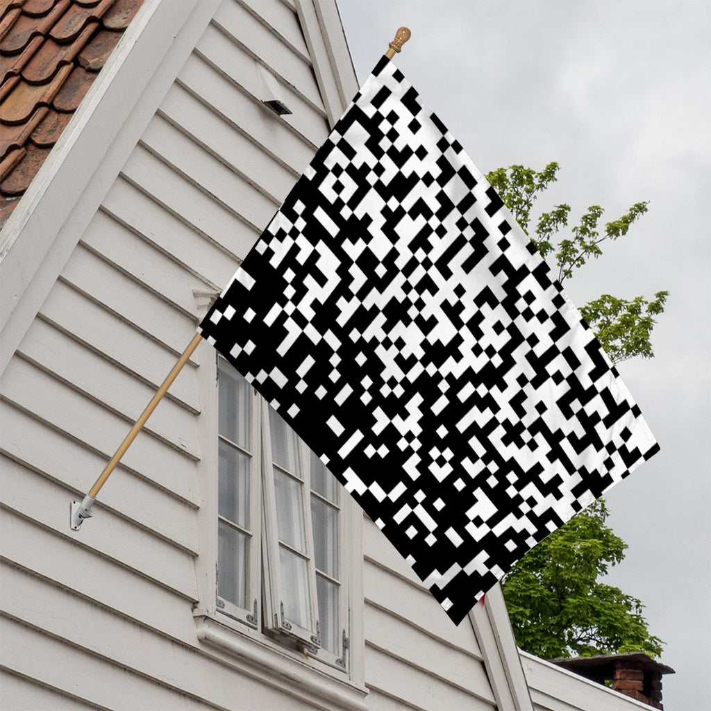 Black And White Pixel Pattern Print House Flag