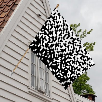 Black And White Pixel Pattern Print House Flag