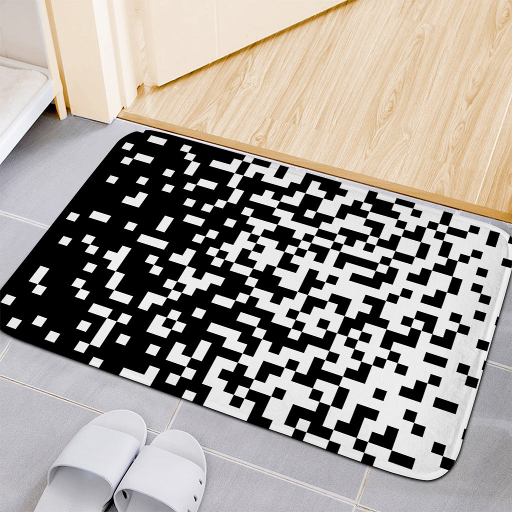 Black And White Pixel Pattern Print Indoor Door Mat