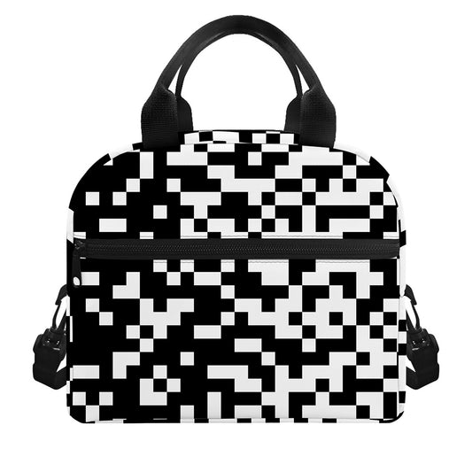 Black And White Pixel Pattern Print Insulated Lunch Bag