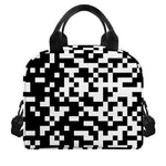 Black And White Pixel Pattern Print Insulated Lunch Bag