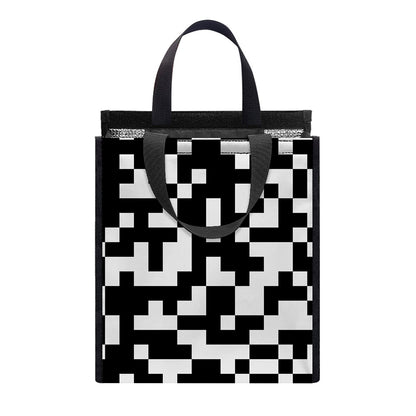 Black And White Pixel Pattern Print Insulated Lunch Tote