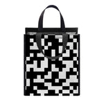 Black And White Pixel Pattern Print Insulated Lunch Tote