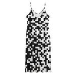 Black And White Pixel Pattern Print Jersey Midi Cami Dress