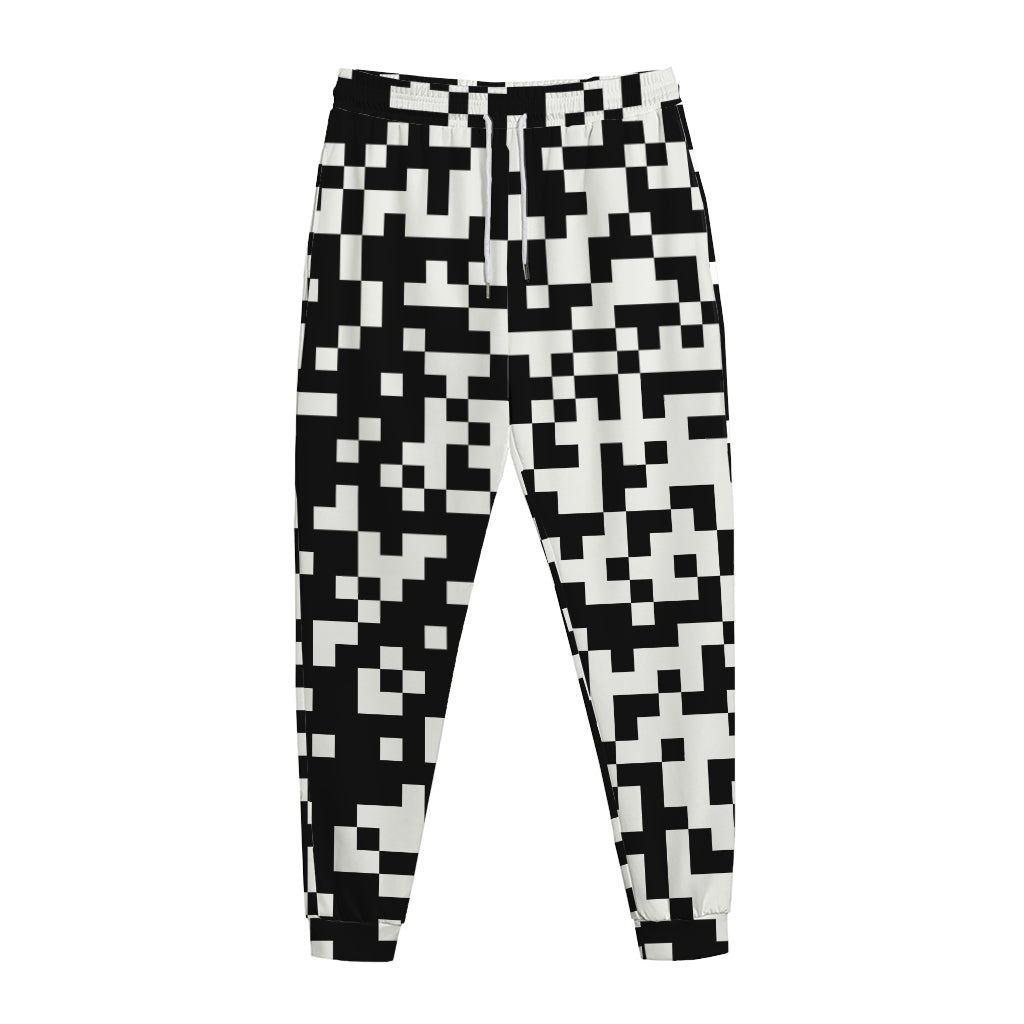Black And White Pixel Pattern Print Jogger Pants