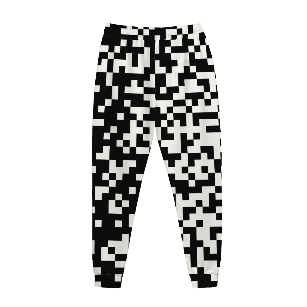Black And White Pixel Pattern Print Jogger Pants