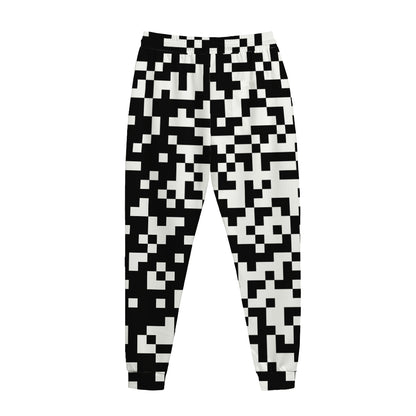 Black And White Pixel Pattern Print Jogger Pants