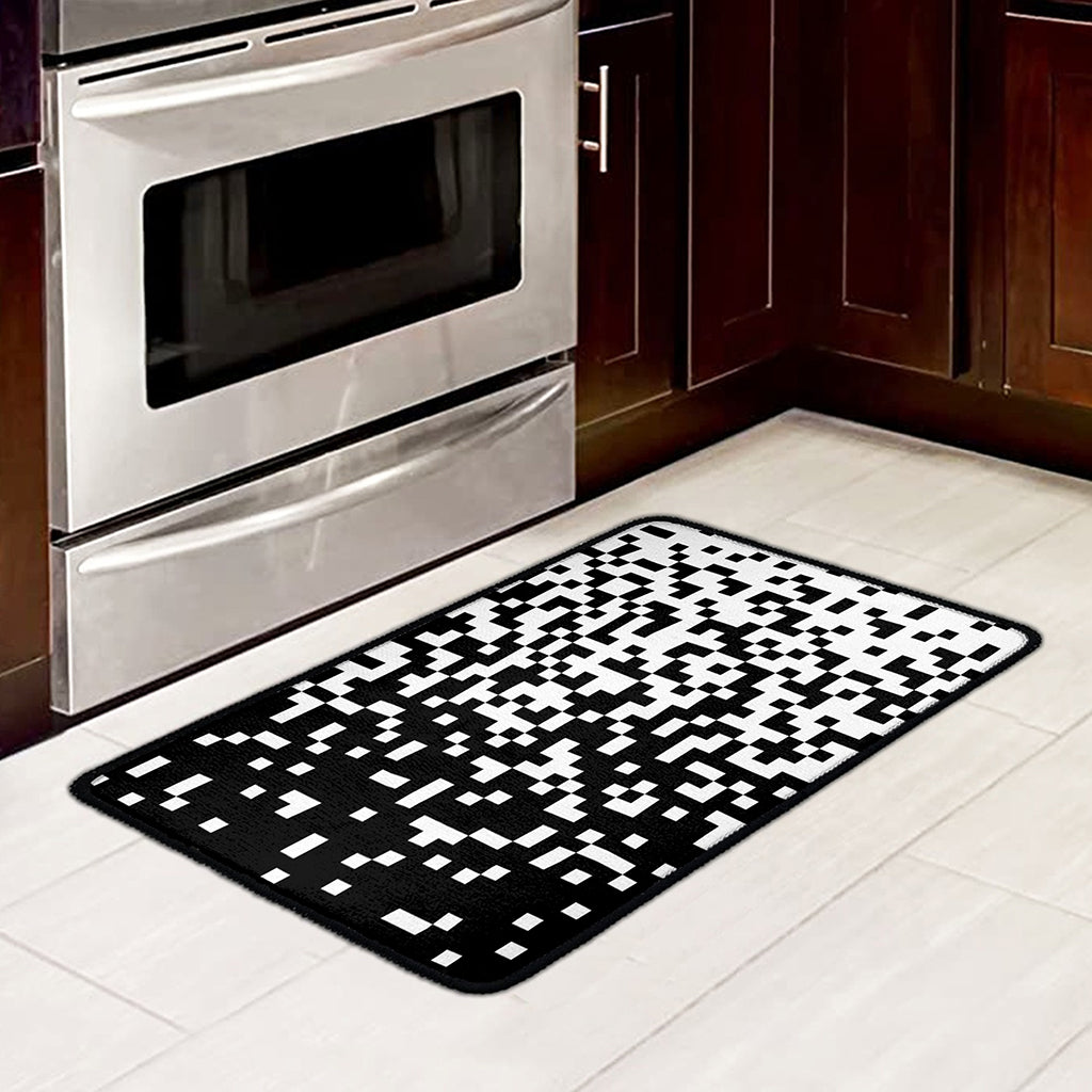 Black And White Pixel Pattern Print Kitchen Mat