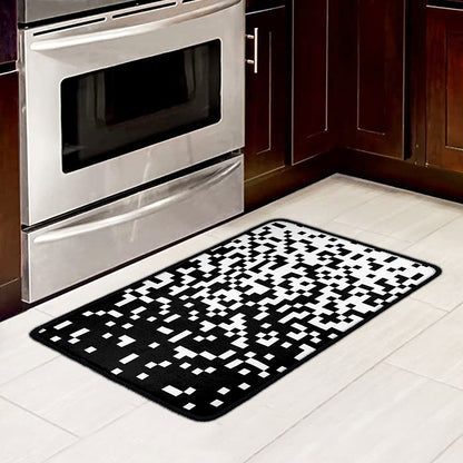 Black And White Pixel Pattern Print Kitchen Mat