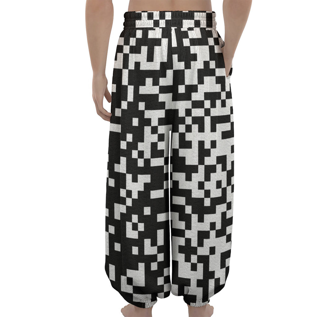 Black And White Pixel Pattern Print Lantern Pants