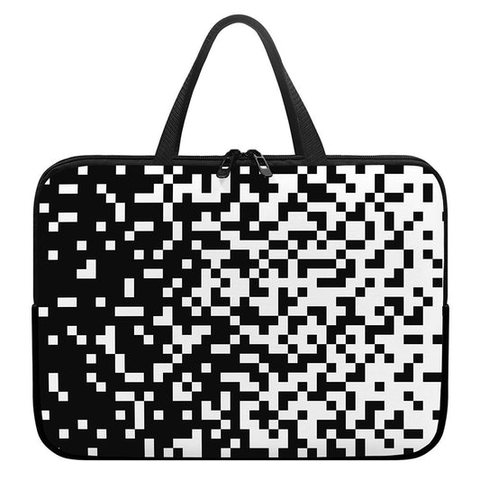 Black And White Pixel Pattern Print Laptop Sleeve With Handle