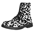 Black And White Pixel Pattern Print Lace-Up Boots