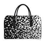 Black And White Pixel Pattern Print Leather Duffle Bag