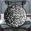 Black And White Pixel Pattern Print Leather Spare Tire Cover
