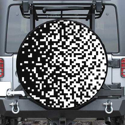 Black And White Pixel Pattern Print Leather Spare Tire Cover