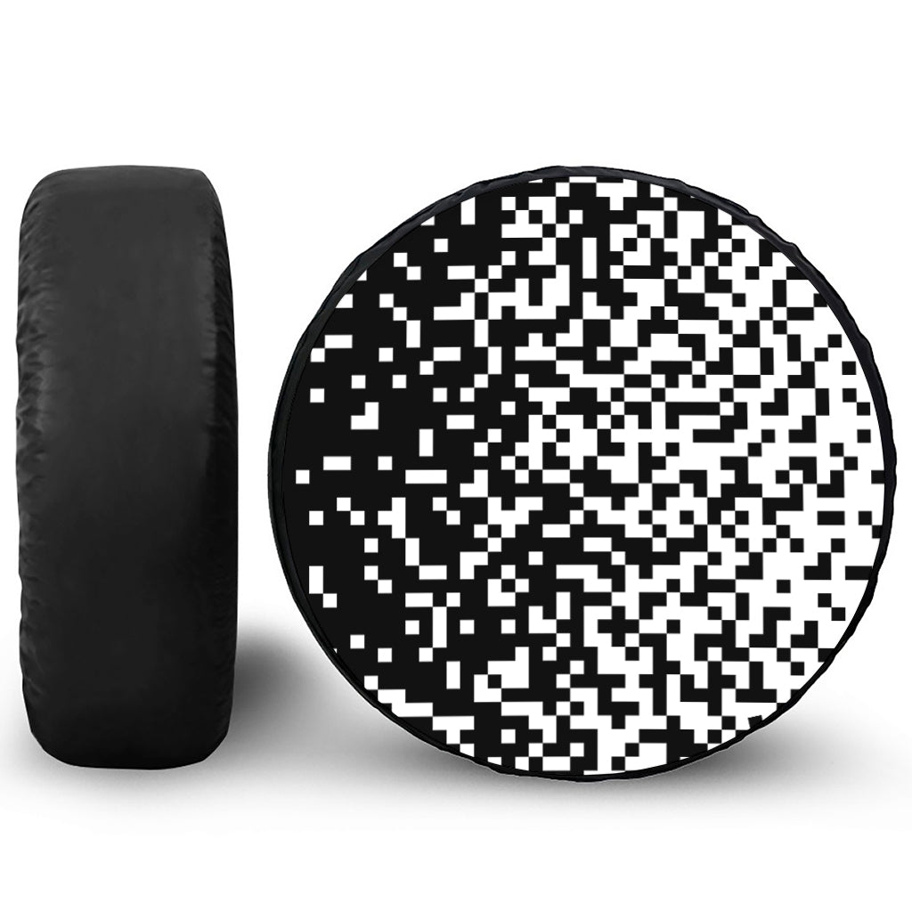 Black And White Pixel Pattern Print Leather Spare Tire Cover