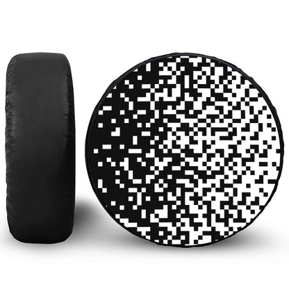 Black And White Pixel Pattern Print Leather Spare Tire Cover