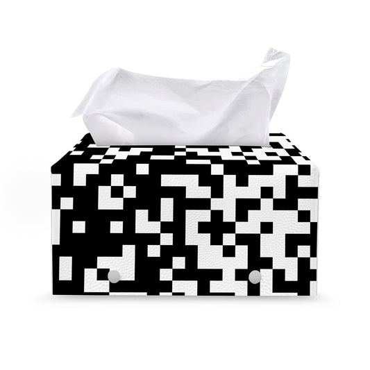 Black And White Pixel Pattern Print Leather Tissue Box Cover