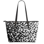 Black And White Pixel Pattern Print Leather Tote Bag
