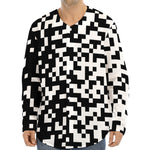 Black And White Pixel Pattern Print Long Sleeve Baseball Jersey