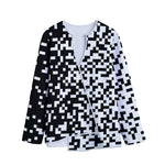Black And White Pixel Pattern Print Long Sleeve Short Coat