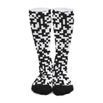 Black And White Pixel Pattern Print Long Socks