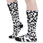 Black And White Pixel Pattern Print Long Socks
