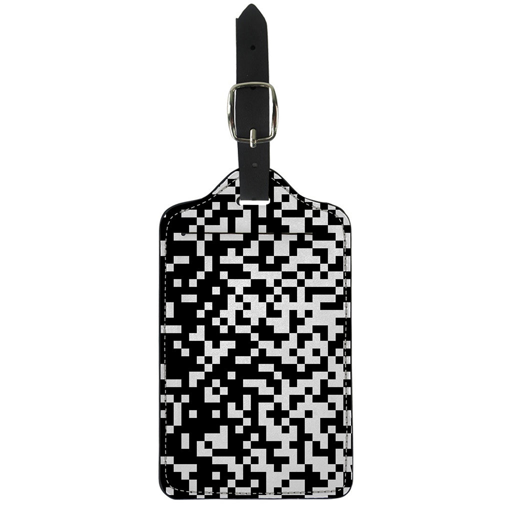 Black And White Pixel Pattern Print Luggage Tag