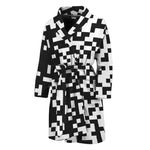Black And White Pixel Pattern Print Men's Bathrobe