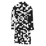 Black And White Pixel Pattern Print Men's Bathrobe