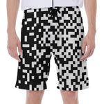 Black And White Pixel Pattern Print Men's Beach Shorts