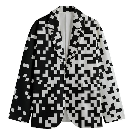 Black And White Pixel Pattern Print Men's Blazer