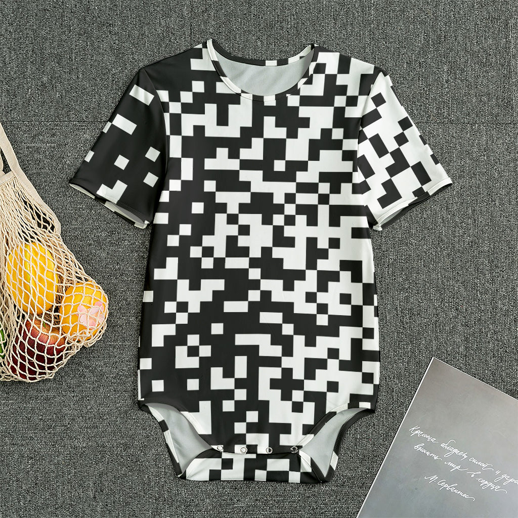 Black And White Pixel Pattern Print Men's Bodysuit