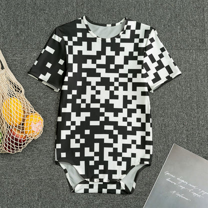 Black And White Pixel Pattern Print Men's Bodysuit