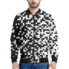 Black And White Pixel Pattern Print Men's Bomber Jacket