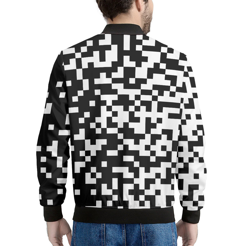 Black And White Pixel Pattern Print Men's Bomber Jacket