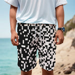 Black And White Pixel Pattern Print Men's Cargo Shorts