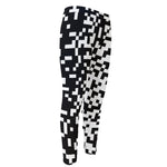 Black And White Pixel Pattern Print Men's Compression Pants