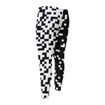 Black And White Pixel Pattern Print Men's Compression Pants