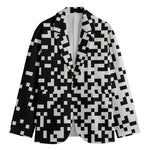 Black And White Pixel Pattern Print Men's Cotton Blazer